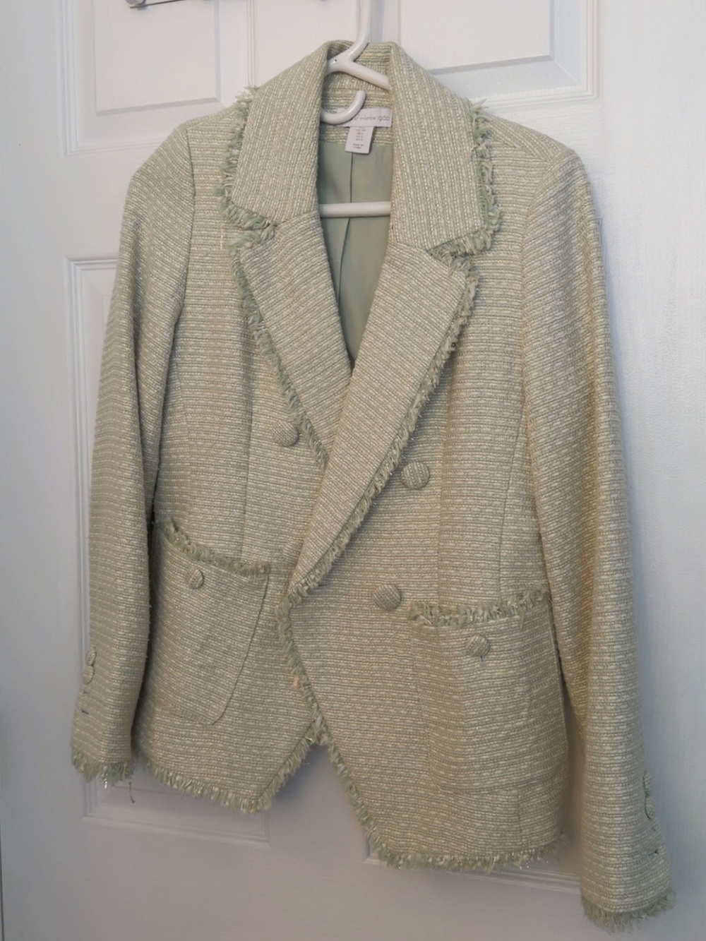 House of Harlow 1960 Light Sage Tweed Double-Breasted Blazer